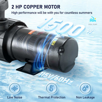 Swimming Pool Pump 2.0HP 115V 1500W, Single Speed Pumps for Above Ground Pool, Powerful Pool Pumps with Strainer Basket, 5400 GPH Max. Flow, ETL Certification