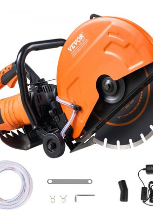 Electric Concrete Saw, 14 in, 3200 W Motor Circular Saw Cutter with Max. 5 in Adjustable Cutting Depth, Wet Disk Saw Cutter Includes Water Line, Pump and Blade, for Stone, Brick