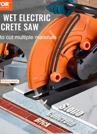 Electric Concrete Saw, 16 in, 3200 W Motor Circular Saw Cutter with Max. 6 in Adjustable Cutting Depth, Wet Disk Saw Cutter Includes Water Line, Pump and Blade, for Stone, Brick