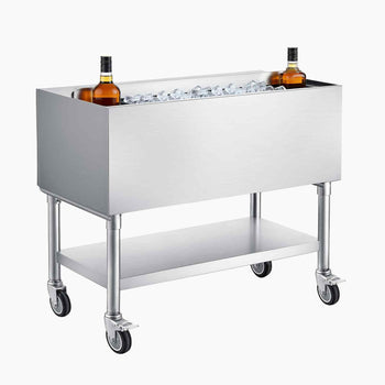 Commercial Ice Bin, 100.7 Qt Max Capacity, 36 x 19 x 35 Inch Stainless Steel Ice Chest with Sliding Lid and Bottle Holders, Cooler Cart Cocktail Unit for Bar Restaurant Pub, NSF Certified