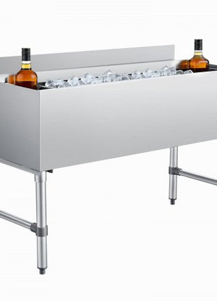 Commercial Ice Bin, 137.4 Qt Max Capacity, 48 x 19 x 33 Inch Stainless Steel Ice Chest with Sliding Lid and Bottle Holders, Cooler Cart Cocktail Unit for Bar Restaurant Pub, NSF Certified