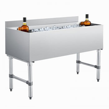 Commercial Ice Bin, 137.4 Qt Max Capacity, 48 x 19 x 33 Inch Stainless Steel Ice Chest with Sliding Lid and Bottle Holders, Cooler Cart Cocktail Unit for Bar Restaurant Pub, NSF Certified