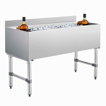 Commercial Ice Bin, 137.4 Qt Max Capacity, 48 x 19 x 33 Inch Stainless Steel Ice Chest with Sliding Lid and Bottle Holders, Cooler Cart Cocktail Unit for Bar Restaurant Pub, NSF Certified