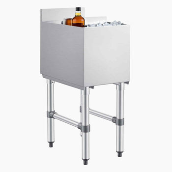 Commercial Ice Bin, 29.6 Qt Max Capacity, 12 x 19 x 33 Inch Stainless Steel Ice Chest with Sliding Lid and Bottle Holders, Cooler Cart Cocktail Unit for Bar Restaurant Pub, NSF Certified