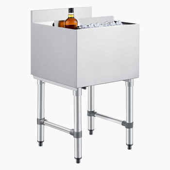 Commercial Ice Bin, 49.4 Qt Max Capacity, 18 x 18 x 33 Inch Stainless Steel Ice Chest with Sliding Lid and Bottle Holders, Cooler Cart Cocktail Unit for Bar Restaurant Pub, NSF Certified