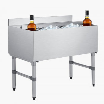 Commercial Ice Bin, 100.7 Qt Max Capacity, 36 x 19 x 33 Inch Stainless Steel Ice Chest with Sliding Lid and Bottle Holders, Cooler Cart Cocktail Unit for Bar Restaurant Pub, NSF Certified