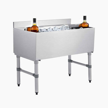 Commercial Ice Bin, 100.7 Qt Max Capacity, 36 x 19 x 33 Inch Stainless Steel Ice Chest with Sliding Lid and Bottle Holders, Cooler Cart Cocktail Unit for Bar Restaurant Pub, NSF Certified