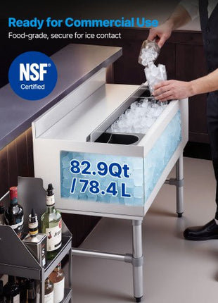 Commercial Ice Bin, 82.9 Qt Max Capacity, 30 x 19 x 33 Inch Stainless Steel Ice Chest with Sliding Lid and Bottle Holders, Cooler Cart Cocktail Unit for Bar Restaurant Pub, NSF Certified