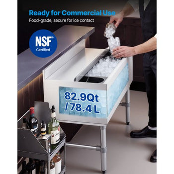 Commercial Ice Bin, 82.9 Qt Max Capacity, 30 x 19 x 33 Inch Stainless Steel Ice Chest with Sliding Lid and Bottle Holders, Cooler Cart Cocktail Unit for Bar Restaurant Pub, NSF Certified