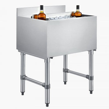 Commercial Ice Bin, 82.9 Qt Max Capacity, 30 x 19 x 33 Inch Stainless Steel Ice Chest with Sliding Lid and Bottle Holders, Cooler Cart Cocktail Unit for Bar Restaurant Pub, NSF Certified