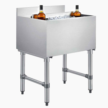 Commercial Ice Bin, 82.9 Qt Max Capacity, 30 x 19 x 33 Inch Stainless Steel Ice Chest with Sliding Lid and Bottle Holders, Cooler Cart Cocktail Unit for Bar Restaurant Pub, NSF Certified