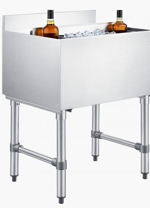 Commercial Ice Bin, 65.1 Qt Max Capacity, 24 x 19 x 33 Inch Stainless Steel Ice Chest with Sliding Lid and Bottle Holders, Cooler Cart Cocktail Unit for Bar Restaurant Pub, NSF Certified