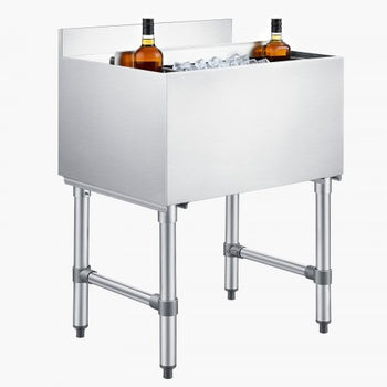 Commercial Ice Bin, 65.1 Qt Max Capacity, 24 x 19 x 33 Inch Stainless Steel Ice Chest with Sliding Lid and Bottle Holders, Cooler Cart Cocktail Unit for Bar Restaurant Pub, NSF Certified
