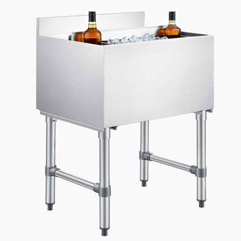 Commercial Ice Bin, 65.1 Qt Max Capacity, 24 x 19 x 33 Inch Stainless Steel Ice Chest with Sliding Lid and Bottle Holders, Cooler Cart Cocktail Unit for Bar Restaurant Pub, NSF Certified