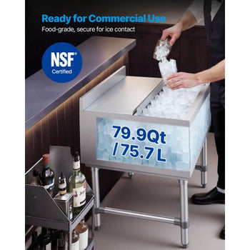 Commercial Ice Bin, 79.9 Qt Max Capacity, 24 x 24 x 33 Inch Stainless Steel Ice Chest with Sliding Lid, 24H Long-Lasting Insulation, Cooler Cart Cocktail Unit for Bar Restaurant Pub, NSF