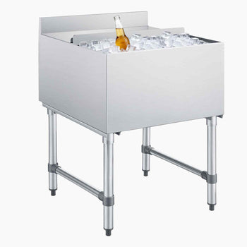 Commercial Ice Bin, 79.9 Qt Max Capacity, 24 x 24 x 33 Inch Stainless Steel Ice Chest with Sliding Lid, 24H Long-Lasting Insulation, Cooler Cart Cocktail Unit for Bar Restaurant Pub, NSF
