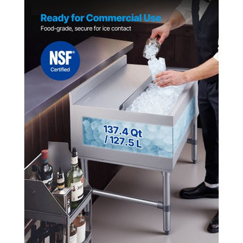 Commercial Ice Bin, 134.7 Qt Max Capacity, 36 x 24 x 33 Inch Stainless Steel Ice Chest with Sliding Lid, 24H Long-Lasting Insulation, Cooler Cart Cocktail Unit for Bar Restaurant Pub, NSF