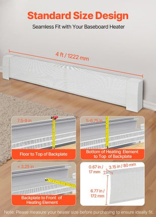 Baseboard Heater Covers, Premium Series 4 ft Standard Electric Heating Unit Front Cover for Home Improvement, Heavy-duty Steel, Easy Installation for Bedroom Replacing Old Cover, White