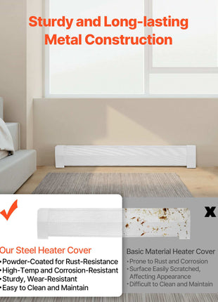 Baseboard Heater Covers, Premium Series 4 ft Standard Electric Heating Unit Front Cover for Home Improvement, Heavy-duty Steel, Easy Installation for Bedroom Replacing Old Cover, White