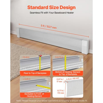 Baseboard Heater Covers, Premium Series 5 ft Standard Electric Heating Unit Front Cover for Home Improvement, Heavy-duty Steel, Easy Installation for Bedroom Replacing Old Cover, White