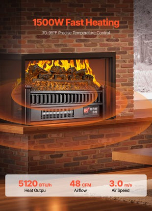 Electric Fireplace Log, 20 inch Fireplace Insert Log Heater, with Remote Controller, 5 Adjustable Flame Brightness, 24H Timer, Overheat Protection, Thermostat, for Home and Office Decor Black