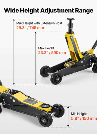 Floor Jack, 3 Ton (6614 lbs) Capacity, Aluminum & Steel Racing Floor Jack with Dual Pistons Quick Lift Pump & Extension Post, Hydraulic Trolley Car Lift for SUV Pickup, Lifting Range 5.9"-29.3"
