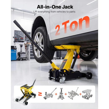 Low Profile Floor Jack, 2 Ton (4409 lbs) Capacity, Steel Racing Floor Jack with Single Piston Quick Lift Pump, Hydraulic Trolley Car Lift for Cars, Motorcycles, ATVs, Lifting Range 5.7"-17"