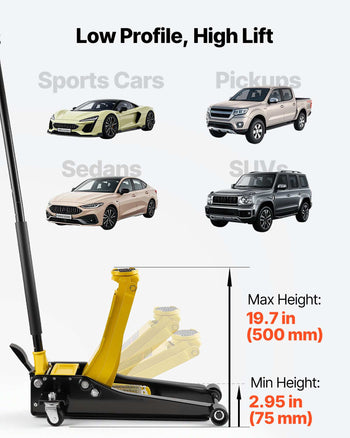 Low Profile Floor Jack, 3 Ton (6614 lbs) Capacity, Steel Racing Floor Jack with Dual Pistons Quick Lift Pump & SUV Adapter, Hydraulic Trolley Car Lift for Sports Cars, Lifting Range 2.95"-19.7"