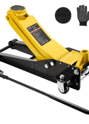 Low Profile Floor Jack, 3 Ton (6614 lbs) Capacity, Steel Racing Floor Jack with Dual Pistons Quick Lift Pump & SUV Adapter, Hydraulic Trolley Car Lift for Sports Cars, Lifting Range 2.95"-19.7"