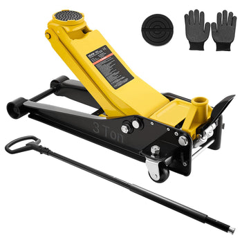 Low Profile Floor Jack, 3 Ton (6614 lbs) Capacity, Steel Racing Floor Jack with Dual Pistons Quick Lift Pump & SUV Adapter, Hydraulic Trolley Car Lift for Sports Cars, Lifting Range 2.95"-19.7"