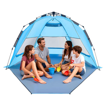 Beach Tent Sun Shelter for 4 Person, Pop Up Beach Tent UPF 50+ Protection, Portable Sun Shade Canopy with Carrying Bag and Sand Pockets, Easy Setup Umbrella for Camping Fishing Outdoor Picnic