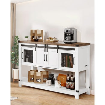 Coffee Bar Cabinet, 47.3 x 15.7 x 32.7 in Farmhouse Coffee Bar Cabinet with 4-Tier Storage, Coffee Bar Table with Barn Doors, Farmhouse Sideboard Buffet Cabinet for Living Room, Entryway