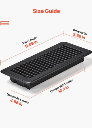 4 x 10 Inch Floor Registers, 12-Pack Vent Grilles, HAVC Heavy-Duty Walkable Iron Floor Vents, Easily Adjustable Rust-Proof Air Vents Deflector with Metal Damper, Ideal for Home & Office, Black