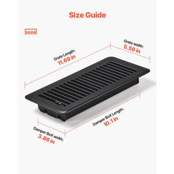4 x 10 Inch Floor Registers, 12-Pack Vent Grilles, HAVC Heavy-Duty Walkable Iron Floor Vents, Easily Adjustable Rust-Proof Air Vents Deflector with Metal Damper, Ideal for Home & Office, Black