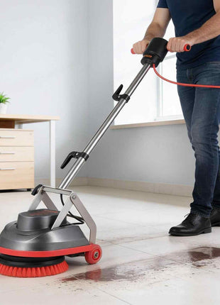 Commercial Floor Scrubber Machine, Heavy Duty Floor Cleaner Polisher with 2 Wheels,  Professional Electric Carpet Buffer, Max 1900 RPM, 43 FT Cord, 3 Pads & 3 Brushes - All Floor Surfaces
