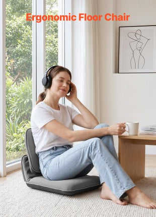 Floor Chair, 5 Adjustable Positions Folding Floor Gaming Chair with Ergonomic Back Support, Sturdy Metal Frame with Recycled Foam and Linen Fabric, Multifunctional for Reading, Relaxing, Gray