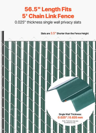 Bottom Locking Privacy Slats, Single-Wall Vertical Bottom-Locking Slats for Chain-Link Fence, High-Density HDPE Chain Link Slats Ideally Fit 5' High Fence for Garden, Farm, Sports Field(Green)