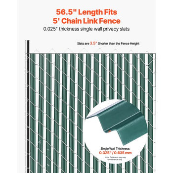 Bottom Locking Privacy Slats, Single-Wall Vertical Bottom-Locking Slats for Chain-Link Fence, High-Density HDPE Chain Link Slats Ideally Fit 5' High Fence for Garden, Farm, Sports Field(Green)