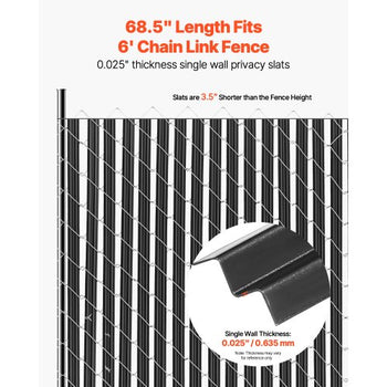 Bottom Locking Privacy Slats, Single-Wall Vertical Bottom-Locking Slats for Chain-Link Fence, High-Density HDPE Chain Link Slats Ideally Fit 6' High Fence for Garden, Farm, Sports Field(Black)