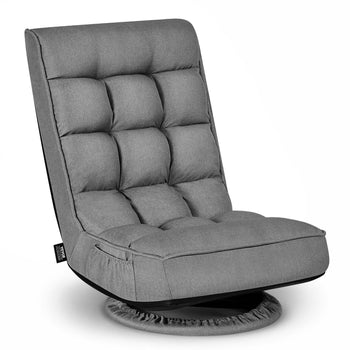 Swivel Floor Gaming Chair, 360-Degree Rotating Floor Chair with 4 Adjustable Position Folding Backrest, Metal Frame with Recycled Foam and Linen Fabric, for Watching TV, Reading, Relaxing, Gray