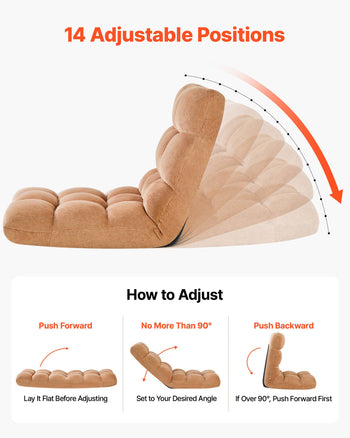 Floor Chair, 14 Adjustable Positions Folding Floor Gaming Chair with Back Support, Sturdy Metal Frame with Recycled Foam and Coral Fleece Surface, Multifunctional for Reading, Relaxing, Brown