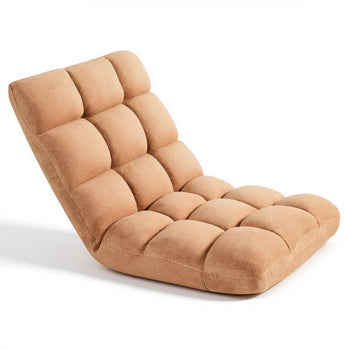 Floor Chair, 14 Adjustable Positions Folding Floor Gaming Chair with Back Support, Sturdy Metal Frame with Recycled Foam and Coral Fleece Surface, Multifunctional for Reading, Relaxing, Brown