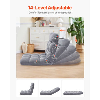 Floor Chair, Recycled Foam Folding Sofa Chair with 14 Adjustable Positions, Multifunctional Floor Chair with Back Support Ideal for Sleeping Reading, Floor Gaming Chair for Living Room, Gray