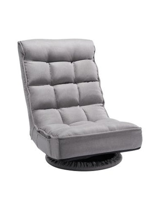 Swivel Floor Gaming Chair, 360-Degree Rotating Floor Chair with 4 Adjustable Position Folding Backrest and Lumbar Support, Folding Video Reclining Sofa for Watching TV Reading Playing Game, Gray