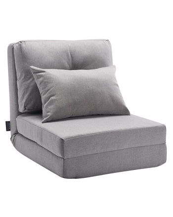 Convertible Flip Chair, 5-Position Adjustable Floor Lazy Sofa, Folding Upholstered Couch Bed with Adjustable Backrest Metal Frame and Pillow, Folding Sofa Bed Chair for Living Room Bedroom, Gray
