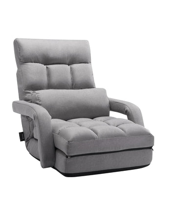 Floor Chair, Floor Gaming Chair with 5 Adjustable Position and Back Support, Folding Sofa Chair with Armrest for Adults, Sofa Lounger Bed with Back Cushion for Living Room and Bedroom, Gray