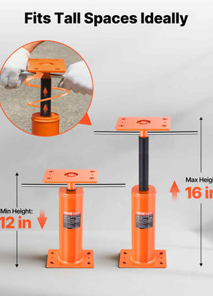 House Floor Jacks, 2 Pack, 12"-16" Height Range, 9700 lbs Max Load Capacity Per Unit, Adjustable Support Beam Basement Jack Post Pole for Leveling, Steel Telescoping Jack for Temporary Support