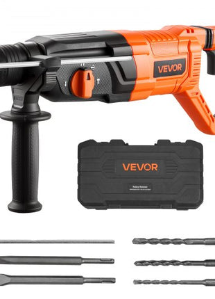 Rotary Hammer Drill, 1-1/8 in SDS-Plus Electric Corded Heavy Duty Rotary Hammer, 4 Functions, Including 3 Drill Bits, Flat Chisel, Pointed Chisel, and Carrying Case, for Concrete and Masonry