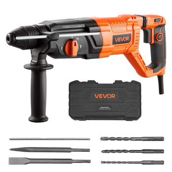 Rotary Hammer Drill, 1-1/8 in SDS-Plus Electric Corded Heavy Duty Rotary Hammer, 4 Functions, Including 3 Drill Bits, Flat Chisel, Pointed Chisel, and Carrying Case, for Concrete and Masonry