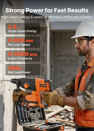 Rotary Hammer Drill, 7/8 in SDS-Plus Cordless, 20V Battery Powered Rotary Hammer, Brushless, Including Battery, Charger, 3 Drill Bits, Flat Chisel, Pointed Chisel, Carrying Case, for Concrete